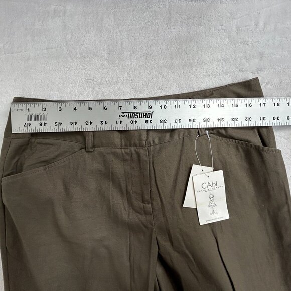 Cabi Womens Size 10 Olive Straight Leg Pants Linen Blend Stretch Style 492 New - Picture 5 of 10
